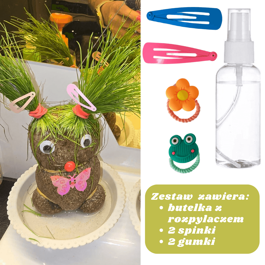 Zestaw pielęgnacyjny Pani Greenie (butelka z rozpylaczem, 2 spinki i 2 gumki)